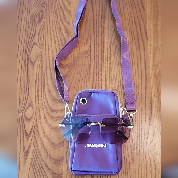 Jing Pin convertible mini shoulder bag w/matching sunglasses, purple - NEW - Picture 12 of 12